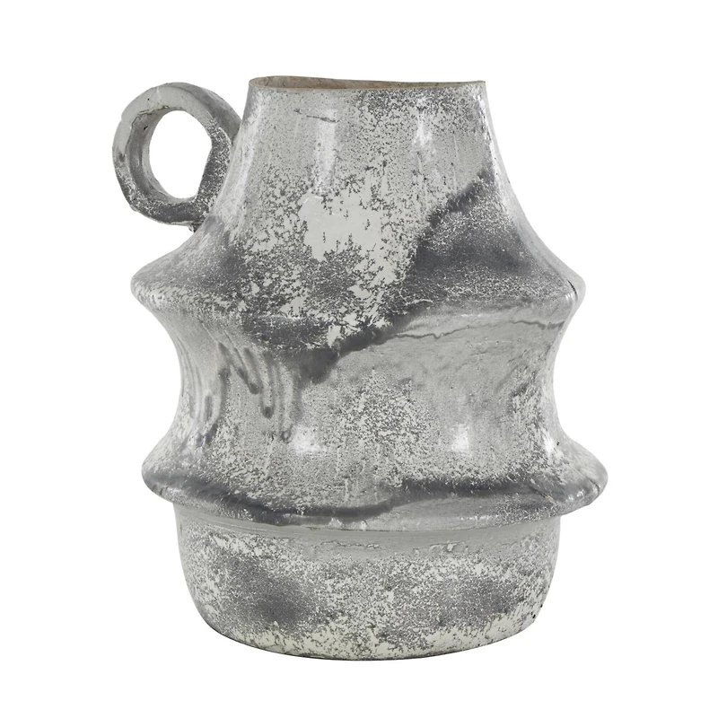 15" Light Gray Textured Paper Mache Fluted Vase with Ring Handle