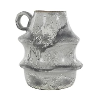 15" Light Gray Textured Paper Mache Fluted Vase with Ring Handle