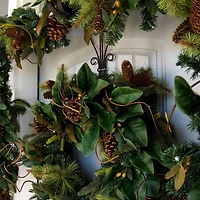 Village Lighting 30" Pre-Lit Magnolia Leaf Christmas Wreath, Clear LED Lights