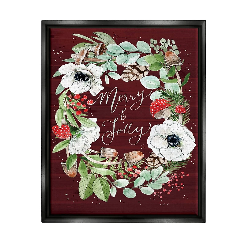 Stupell Industries Merry & Jolly Seasonal Mushroom Wreath Framed Floater Canvas Wall Art