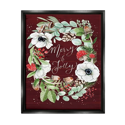 Stupell Industries Merry & Jolly Seasonal Mushroom Wreath Framed Floater Canvas Wall Art