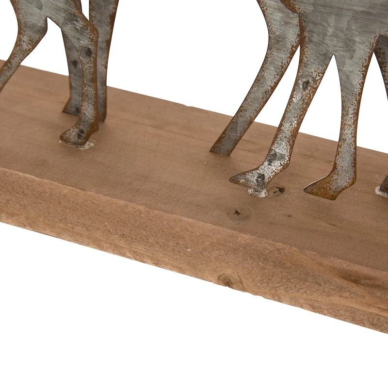 Glitzhome® 13" Galvanized Metal & Wood Reindeer Tabletop Décor