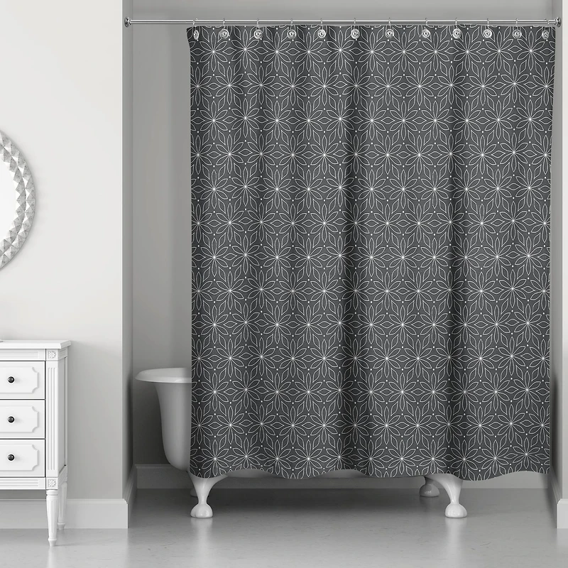 Monochromatic Flowers 71" x 74" Shower Curtain