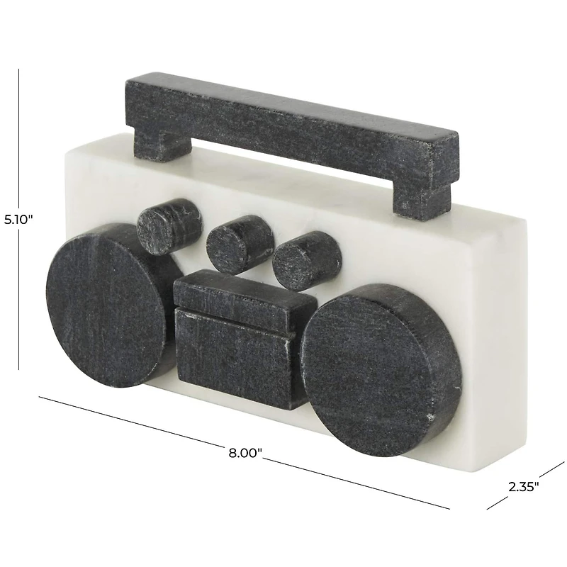 8" White Marble Radio Radio Sculpture with Black Accents