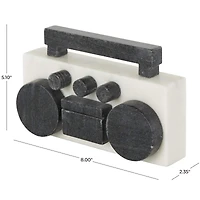8" White Marble Radio Radio Sculpture with Black Accents