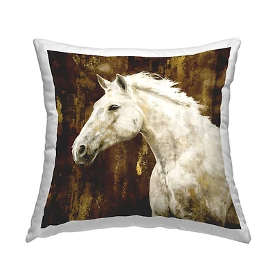 Stupell Industries White Stallion Horse Wildlife Animal Portrait Throw Pillow, 18" x 18"