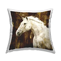 Stupell Industries White Stallion Horse Wildlife Animal Portrait Throw Pillow, 18" x 18"