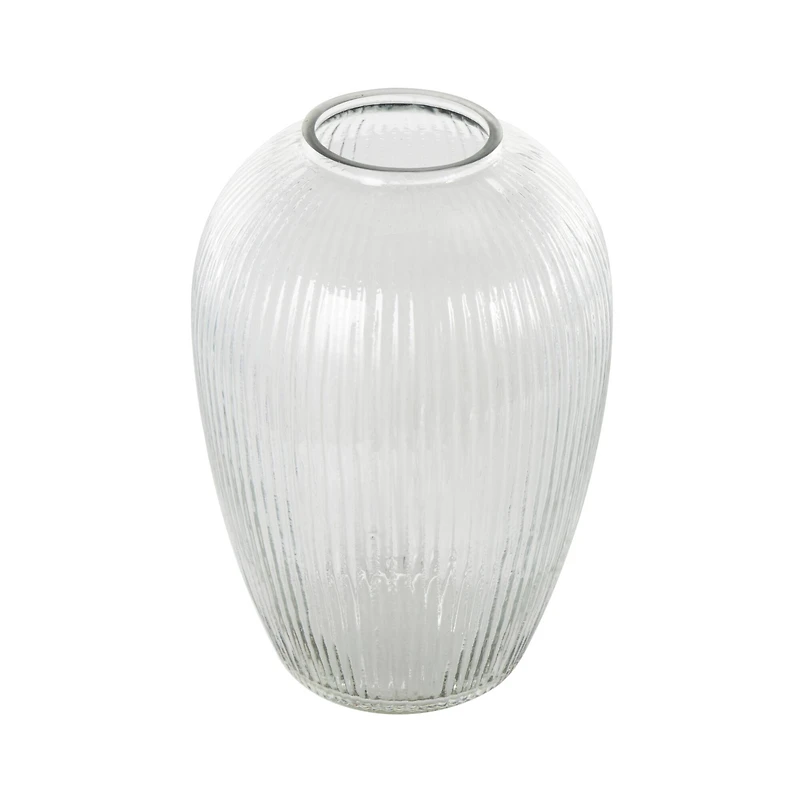 12" Clear Glass Ribbed Fluted Decorative Vase
