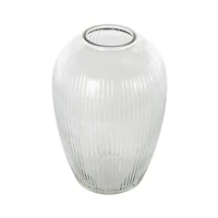 12" Clear Glass Ribbed Fluted Decorative Vase