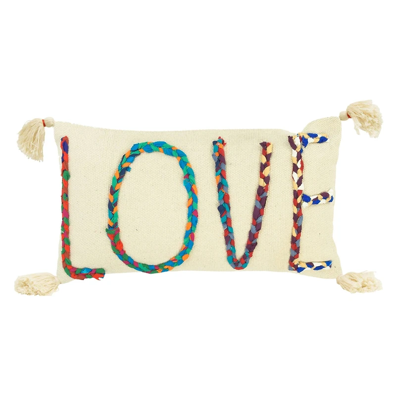 Love Chindi Appliqued Cotton Pillow