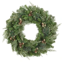 Haute Decor 24" Pre-Lit Bergen Pine Gold Accents Wreath, Soft White LED Lights