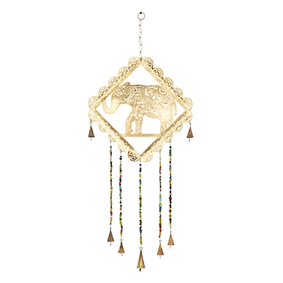 Gold Colored Metal Eclectic Elephant Windchime