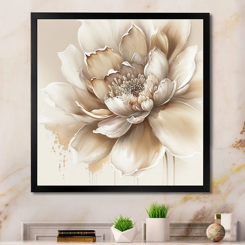 Designart 'Blooming Beige Floral Design III' Floral & Botanical Framed Canvas Wall Art