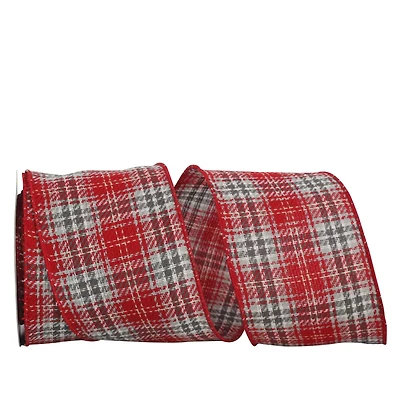 JAM Paper 4" x 10yd. Flannel Wired Edge Twill Plaid Ribbon