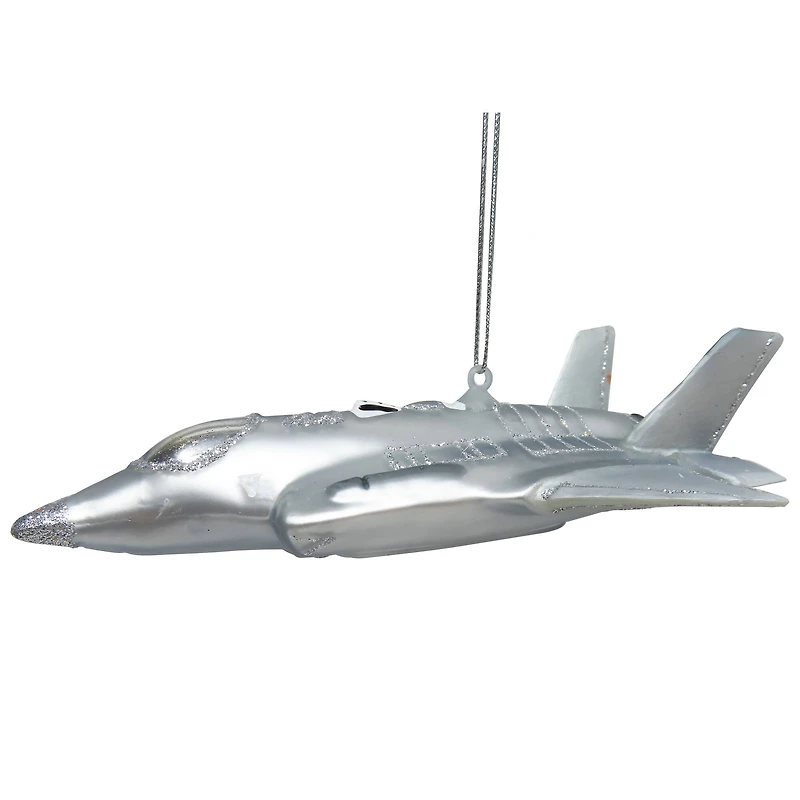 5.75" Silver Fighter Jet Glass Ornament by Ashland®