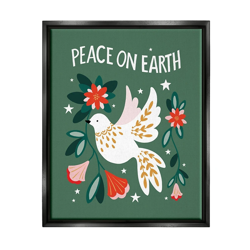 Stupell Industries Peace On Earth Floral Dove Blossoms Framed Floater Canvas Wall Art