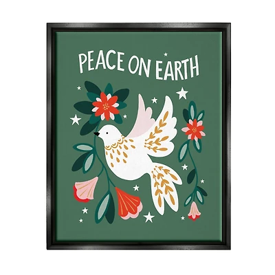 Stupell Industries Peace On Earth Floral Dove Blossoms Framed Floater Canvas Wall Art