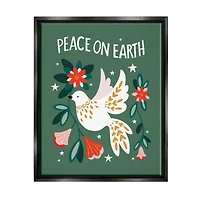 Stupell Industries Peace On Earth Floral Dove Blossoms Framed Floater Canvas Wall Art