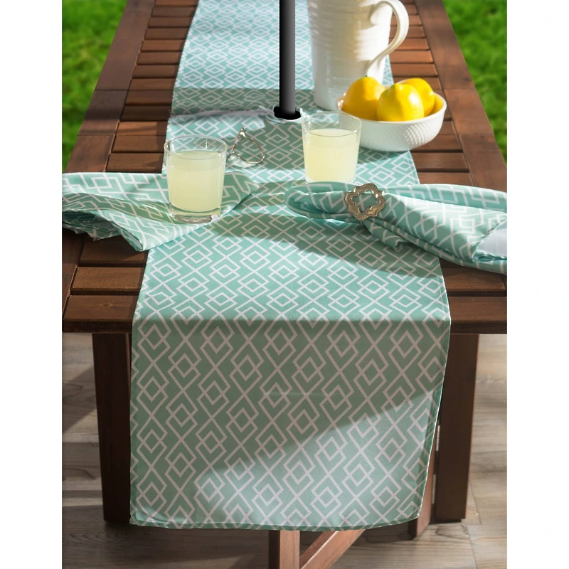 Aqua Diamond Outdoor Table Runner With Zipper 14" x 72"