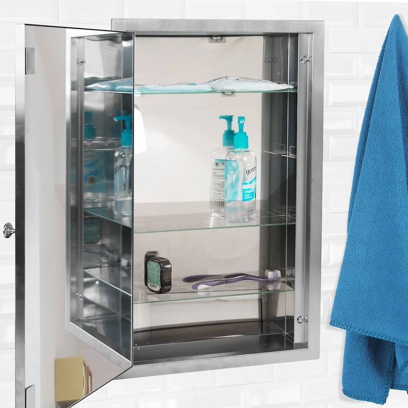 Head West Brushed Nickel Stainless Steel Recessed Mirrored Medicine Cabinet