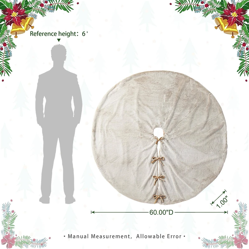 Glitzhome® 60" Milk Coffee Reversible Faux Rabbit Fur/Korean Fleece Christmas Tree Skirt