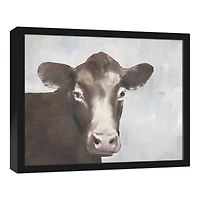 Painterly Brown Cow 16" x 20" Black Framed Canvas