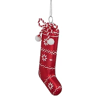 5" Red & White Glass Christmas Stocking Ornament