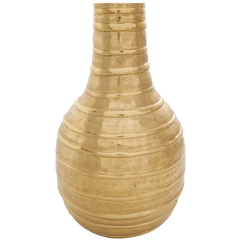 13" Gold Metal Snakeskin Inspired Vase with Dimensional Linear Accents