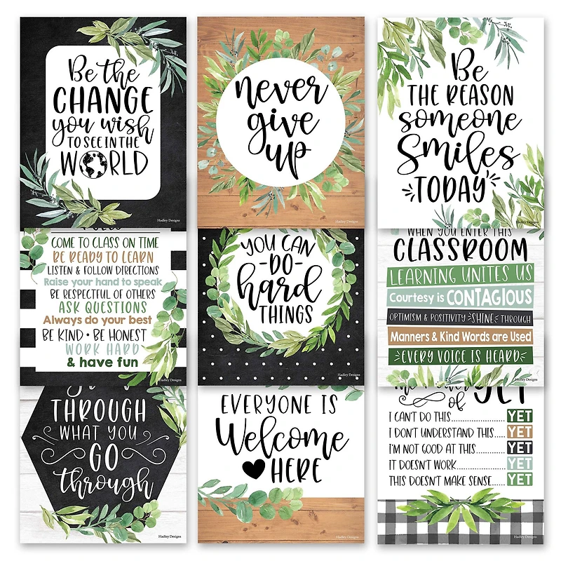 Hadley Designs 11" x 14" Boho Farmhouse Growth Mindset Classroom Décor Posters Set