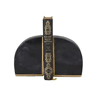 CosmoLiving by Cosmopolitan Set of 2" Black Marble Glam Bookends, 6" x 4" x 2"