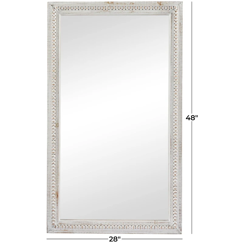 White Wood Carved Beaded Wall Mirror 28" x 1" x 48"