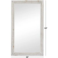 White Wood Carved Beaded Wall Mirror 28" x 1" x 48"