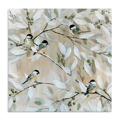 Stupell Industries Chickadee Birds on Branches Canvas Wall Art
