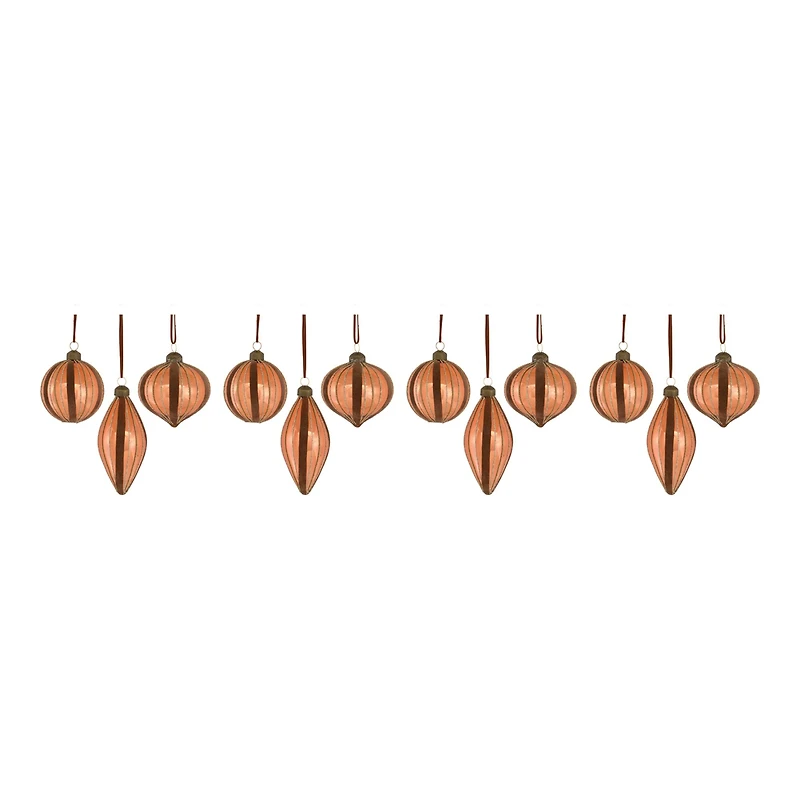 12ct. Glittery Copper Mixed Glass Holiday Ornaments 