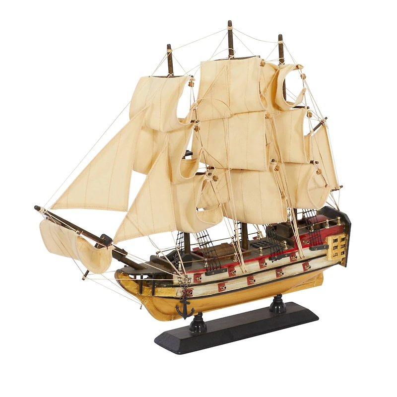 15" Wooden Coastal Sailboat Sculpture