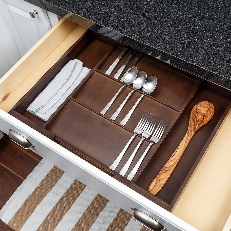 17'' Walnut Expandable Kitchen Drawer Organizer Tray