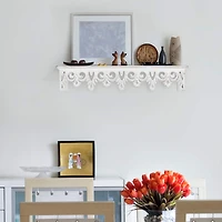 24" Whitewashed Hand-Carved Wood Floating Wall Shelf