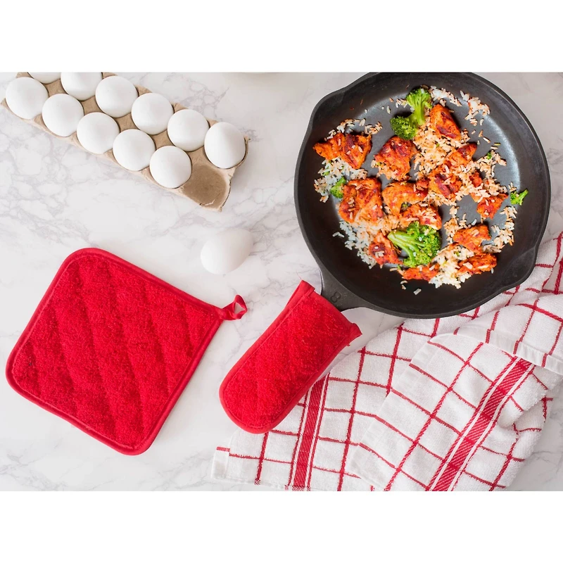 DII® Red Windowpane Terry Dishtowel, 4ct.