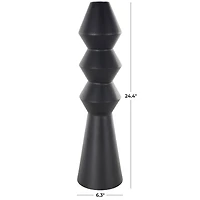 24" Black Metal Art Deco Fluted Vase