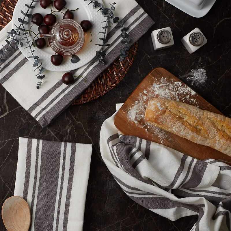 DII® Gray Chef Stripe Dish Towels, 3ct.