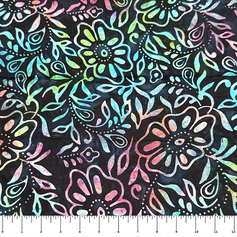 Feldman Batik Navy Rainbow Stamp Large Floral Cotton Fabric