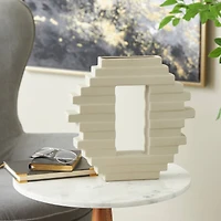 13" Cream Ceramic Abstract Decorative Vase with Rectangular Center Cutout