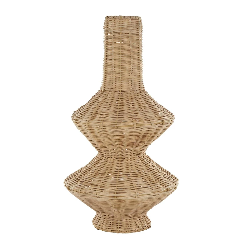 16" Brown Rattan Handmade Fluted Hourglass Vase