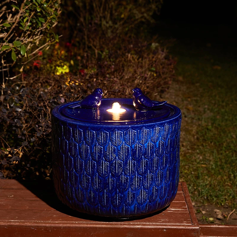 Glitzhome® 15" LED Bird Cylindrical Ceramic Fountain