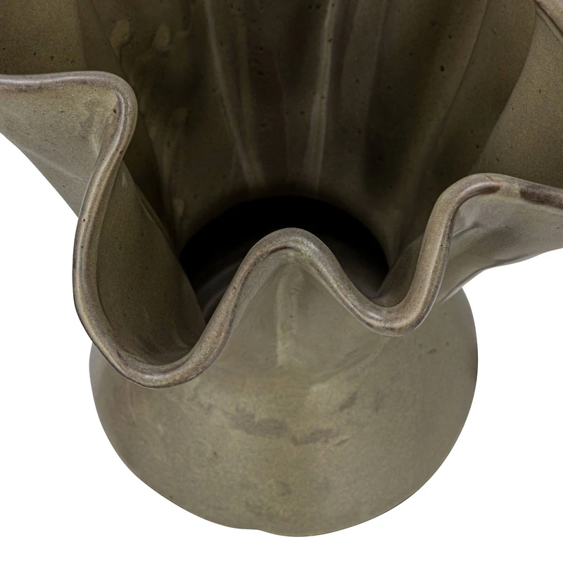 Hello Honey® 12" Sage Reactive Glaze Stoneware Ruffled Vase