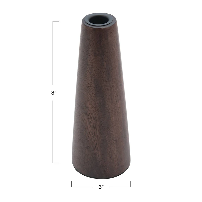 Hello Honey® 8'' Walnut Cone Shaped Mango Wood Taper Candle Holder