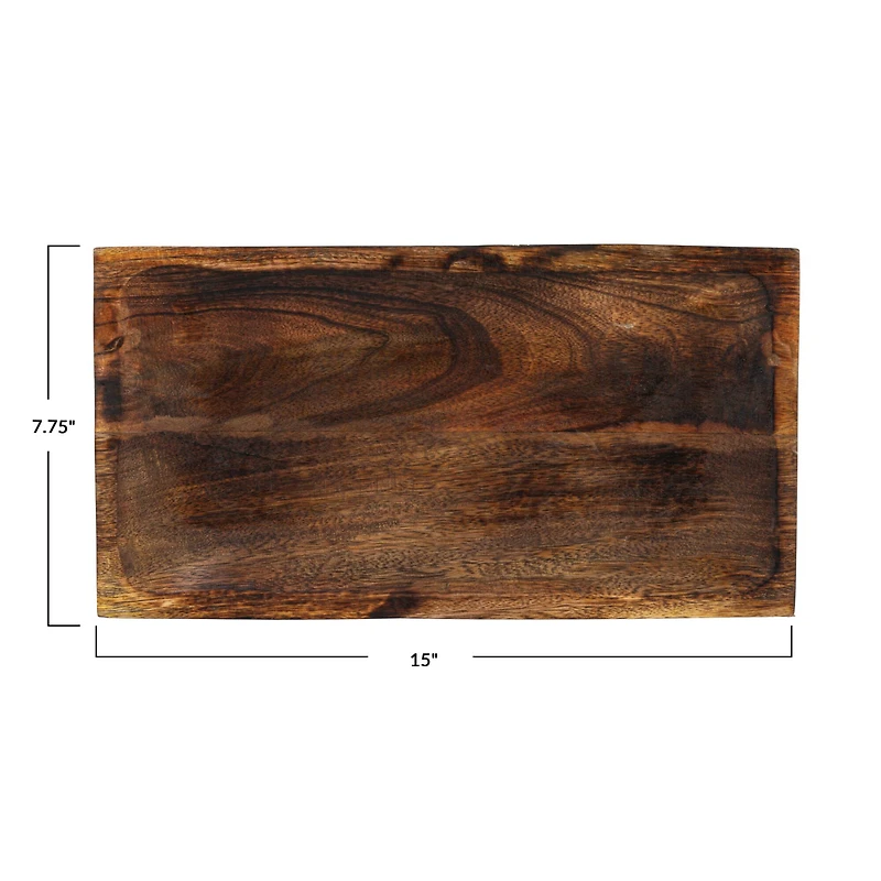 Hello Honey® 15" Burnt Finish Hand-Carved Mango Wood Tray