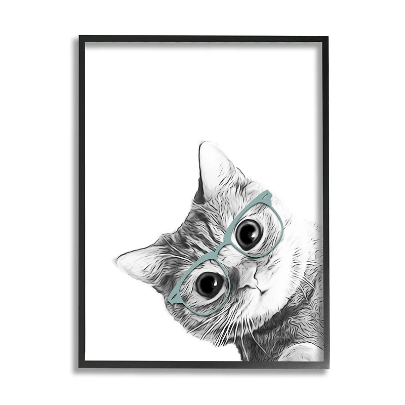 Stupell Industries Baby Kitten Peeking Glasses Portrait Framed Giclee Art