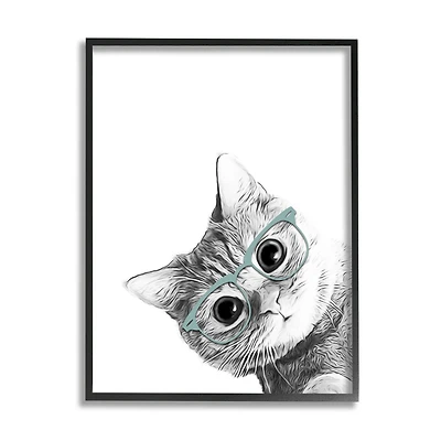 Stupell Industries Baby Kitten Peeking Glasses Portrait Framed Giclee Art