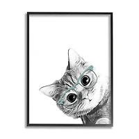 Stupell Industries Baby Kitten Peeking Glasses Portrait Framed Giclee Art